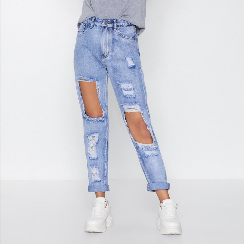 Distressed mom jeans